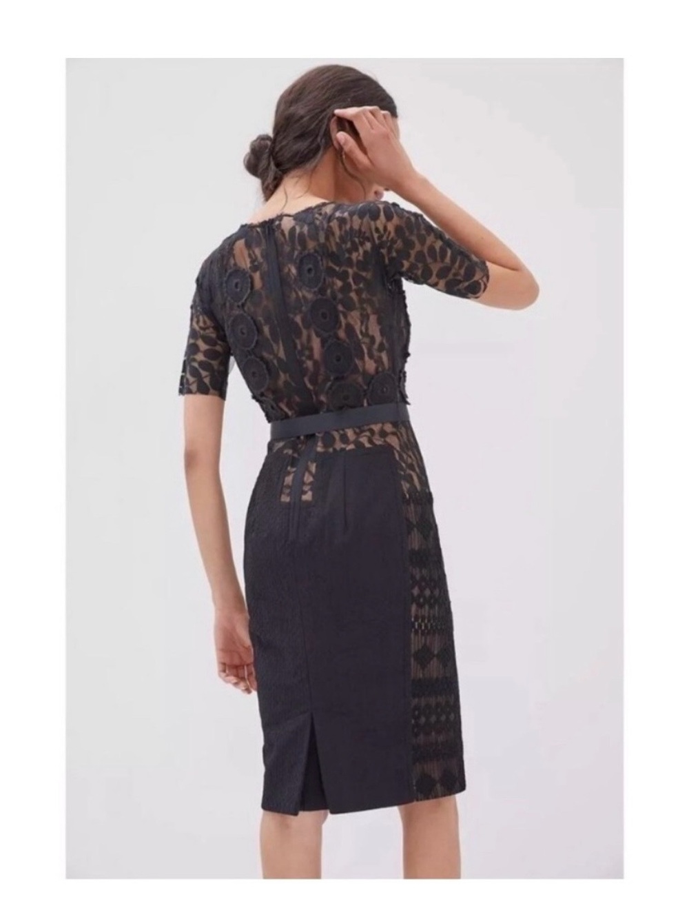 Byron Lars Black Lace Midi Dress with Satin Waist Tie from Anthropologie - Picture 2 of 6